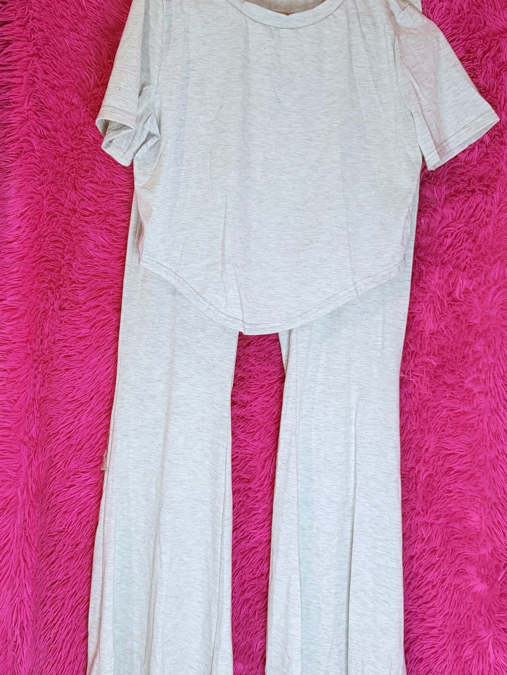 Light Gray Lounge Set - Soft Tee & Wide Leg Pants